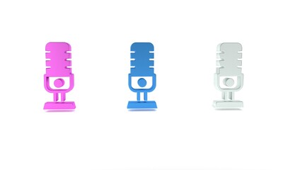 Colorful Microphone icon isolated on white background. On air radio mic microphone. Speaker sign. Minimalism concept. 3D render illustration