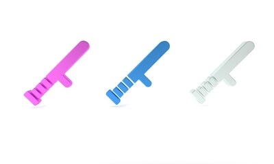 Colorful Police rubber baton icon isolated on white background. Rubber truncheon. Police Bat. Police equipment. Minimalism concept. 3D render illustration