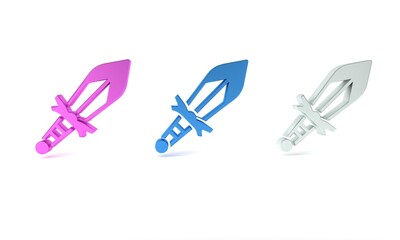 Colorful Medieval sword icon isolated on white background. Medieval weapon. Minimalism concept. 3D render illustration