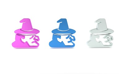 Colorful Witch icon isolated on white background. Happy Halloween party. Minimalism concept. 3D render illustration