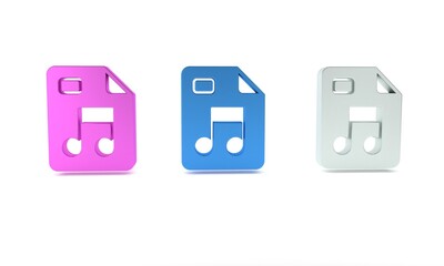 Colorful MP3 file document. Download mp3 button icon isolated on white background. Mp3 music format sign. MP3 file symbol. Minimalism concept. 3D render illustration