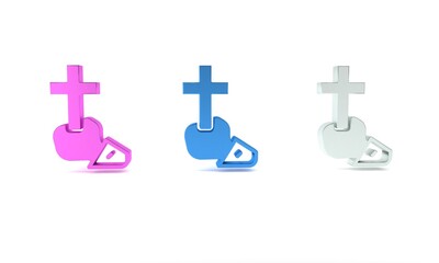 Obraz premium Colorful Christian cross icon isolated on white background. Church cross. Minimalism concept. 3D render illustration