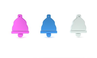 Colorful Church bell icon isolated on white background. Alarm symbol, service bell, handbell sign, notification symbol. Minimalism concept. 3D render illustration