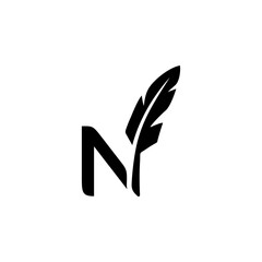 letter combination with feather in black color and white background
