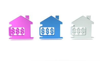 Colorful House with dollar symbol icon isolated on white background. Home and money. Real estate concept. Minimalism concept. 3D render illustration