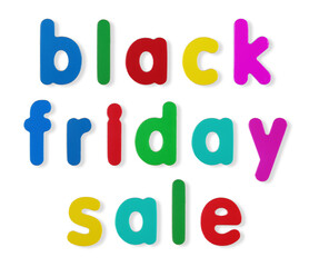 black friday sale words coloured magnetic letters on white with clipping path