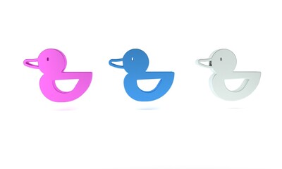 Colorful Rubber duck icon isolated on white background. Minimalism concept. 3D render illustration