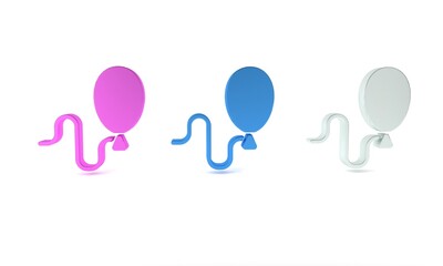 Obraz premium Colorful Balloons with ribbon icon isolated on white background. Happy Easter. Minimalism concept. 3D render illustration