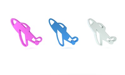 Colorful Toy plane icon isolated on white background. Flying airplane icon. Airliner sign. Minimalism concept. 3D render illustration