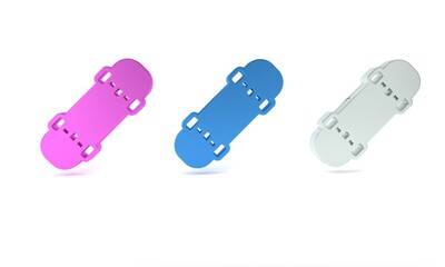 Colorful Skateboard icon isolated on white background. Extreme sport. Sport equipment. Minimalism concept. 3D render illustration