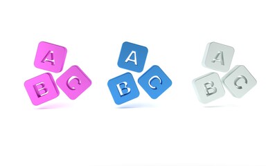 Obraz premium Colorful ABC blocks icon isolated on white background. Alphabet cubes with letters A,B,C. Minimalism concept. 3D render illustration