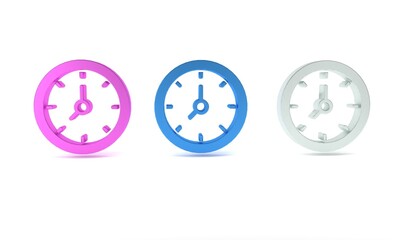 Colorful Clock icon isolated on white background. Time symbol. Minimalism concept. 3D render illustration
