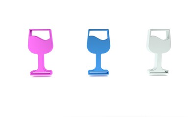 Colorful Wine glass icon isolated on white background. Wineglass sign. Minimalism concept. 3D render illustration