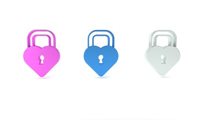 Colorful Castle in the shape of a heart icon isolated on white background. Locked Heart. Love symbol and keyhole sign. Minimalism concept. 3D render illustration