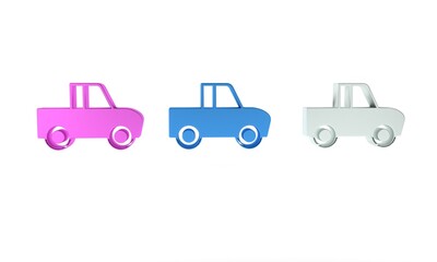 Naklejka premium Colorful Pickup truck icon isolated on white background. Minimalism concept. 3D render illustration