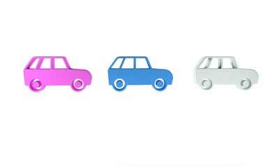 Colorful Car icon isolated on white background. Minimalism concept. 3D render illustration