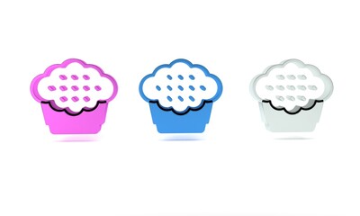 Colorful Muffin icon isolated on white background. Minimalism concept. 3D render illustration