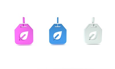 Colorful Tea bag with leaf icon isolated on white background. Minimalism concept. 3D render illustration