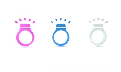 Colorful Diamond ring icon isolated on white background. Minimalism concept. 3D render illustration