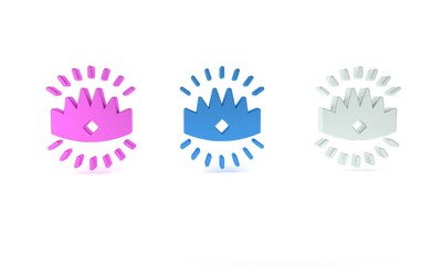 Colorful King crown icon isolated on white background. Minimalism concept. 3D render illustration