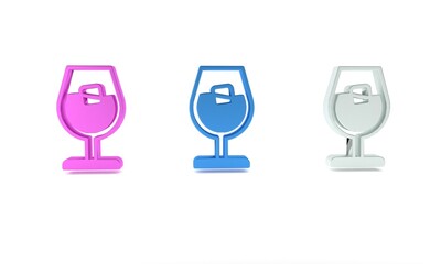 Colorful Wine glass icon isolated on white background. Wineglass sign. Minimalism concept. 3D render illustration