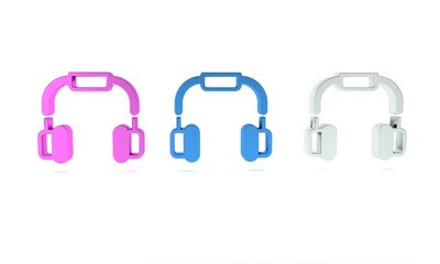 Colorful Headphones icon isolated on white background. Earphones. Concept for listening to music, service, communication and operator. Minimalism concept. 3D render illustration