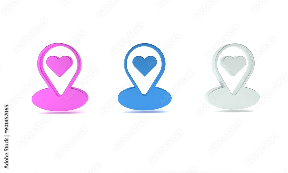 Poster colorful map pointer with heart icon isolated on white background. valentines day. love location. ro