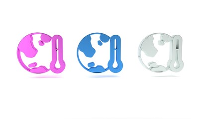 Colorful Planet earth melting to global warming icon isolated on white background. Ecological problems and solutions - thermometer. Minimalism concept. 3D render illustration