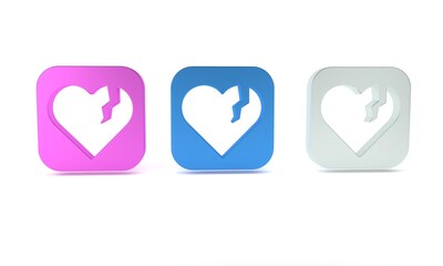 Colorful Broken heart or divorce icon isolated on white background. Love symbol. Happy Valentines day. Minimalism concept. 3D render illustration