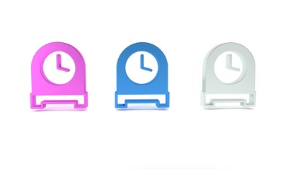 Colorful Antique clock icon isolated on white background. Minimalism concept. 3D render illustration