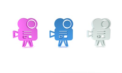 Colorful Retro cinema camera icon isolated on white background. Video camera. Movie sign. Film projector. Minimalism concept. 3D render illustration