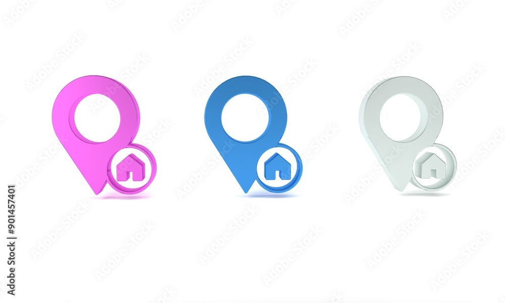 Poster colorful map pointer with house icon isolated on white background. home location marker symbol. mini