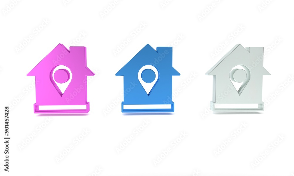 Poster colorful map pointer with house icon isolated on white background. home location marker symbol. mini