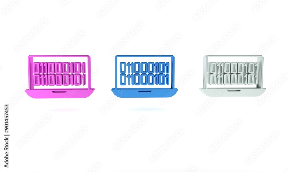 Poster colorful binary code icon isolated on white background. minimalism concept. 3d render illustration