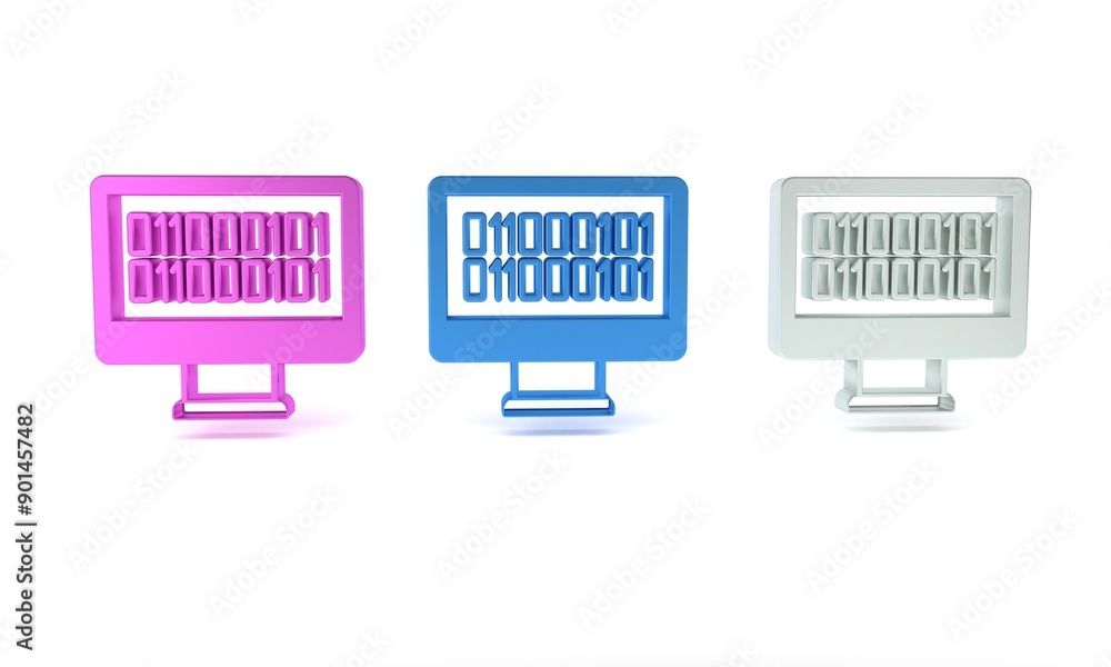 Poster colorful binary code icon isolated on white background. minimalism concept. 3d render illustration