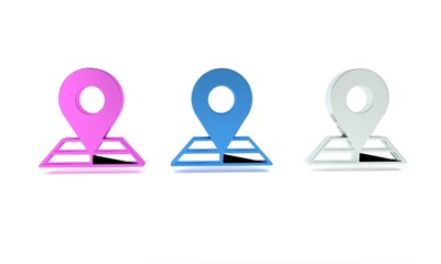 Colorful Folded map with location marker icon isolated on white background. Minimalism concept. 3D render illustration