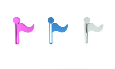 Colorful Flag icon isolated on white background. Location marker symbol. Minimalism concept. 3D render illustration