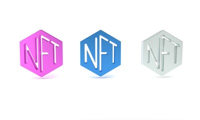 Colorful NFT Digital crypto art icon isolated on white background. Non fungible token. Minimalism concept. 3D render illustration