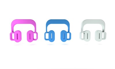 Colorful Headphones icon isolated on white background. Support customer service, hotline, call center, faq, maintenance. Minimalism concept. 3D render illustration
