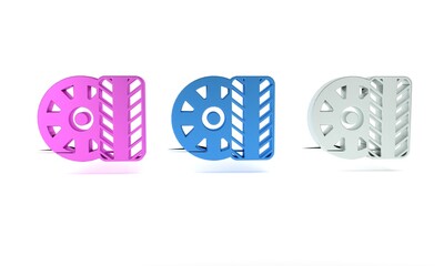 Colorful Car tire wheel icon isolated on white background. Minimalism concept. 3D render illustration