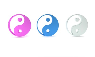 Colorful Yin Yang symbol of harmony and balance icon isolated on white background. Minimalism concept. 3D render illustration