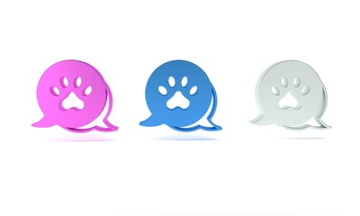 Fototapeta premium Colorful Paw print icon isolated on white background. Dog or cat paw print. Animal track. Minimalism concept. 3D render illustration