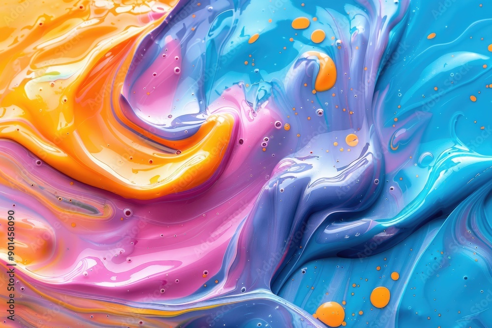 Poster a flowing mixture of vibrant liquid colors melding into a rich, abstract texture.