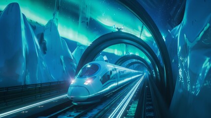 Crystal Clarity A Maglev Journey Through Arctic Splendor with Northern Lights