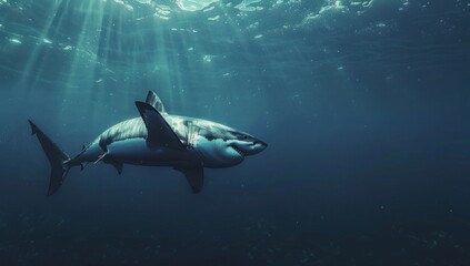 Fototapeta premium Great White Shark in the Deep Blue