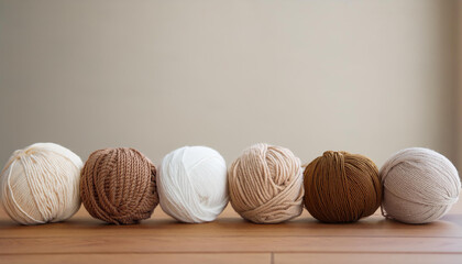 Wool yarn ball for knitting on neutral backdrop. Soft texture. Natural material. Handmade concept