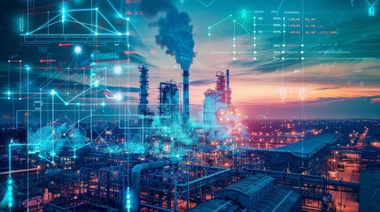 Obraz premium Twilight Emissions Sustainable Industry and Energy Flow Visualization