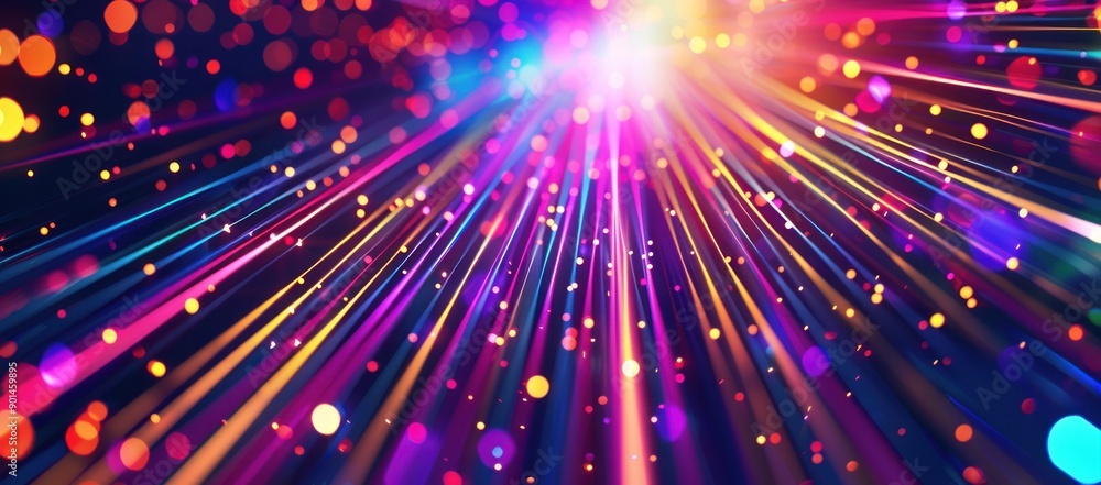 Poster abstract colorful light rays and bokeh