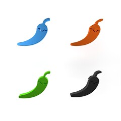 Colorful Hot chili pepper pod icon isolated on white background. Design for grocery, culinary products, seasoning and spice package, cooking book. Minimalism concept. 3D render illustration