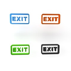 Colorful Fire exit icon isolated on white background. Fire emergency icon. Minimalism concept. 3D render illustration